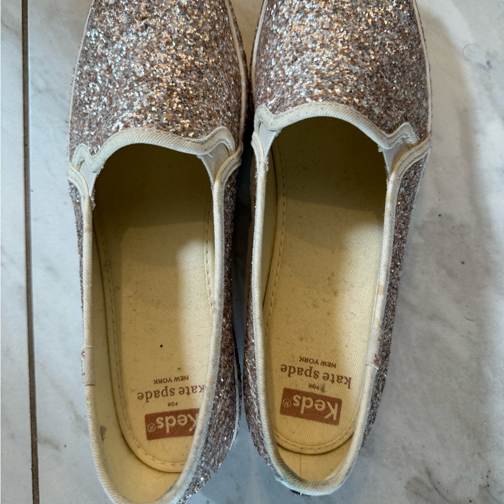 Kate Spade Keds Gold Glitter Sneakers Casual Comfort Slip On